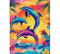 Diamond Painting Adulte Dauphin 75x100cm, Diamond-Painting Couleur DIY Activité Manuelle Adulte Broderie Diamant Kit Complet, Strass Gemme Point de Croix Artisanat Set pour Décoration Cadeaux Q-15T