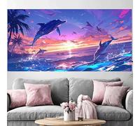 Diamond Painting Adulte Dauphin Grand Diamond Painting 100x300cm,2026 Nouveau DIY Crystal Art Coucher De Soleil Full Dril Rhinestone Canvas Broderie Cross Stitch Peinture Diamant Beginner Décor O-522G
