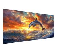 Diamond Painting Adulte dauphin Peinture Diamant Adulte Vagues l'océan,5D DIY Diamond Art Kit Complet,Rond Diamant Strass Point de Croix Cristal Painting pour Décoration Murale Cadeaux 35x70cm W1-905