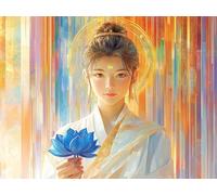 Diamond Painting Adulte,Diamant Painting Images Ronde Diamond Peinture Diamant Adulte, La Fleur De Lotus Statue De Pierre 2 5D DIY Broderie Diamant kit Complet Cristal Débutant Art Set 20x30cm L0Y-155