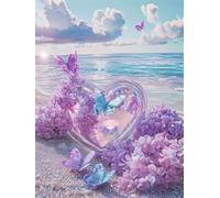 Diamond Painting Adulte, Diamant Painting Plage DIY Peinture Diamant Kit Complet, Full Drill Diamond Art forme de coeur Broderie Point de Croix Kit Mosaique pour Tableau Decoration Murale 10x15cm yc-9