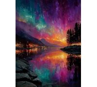 Diamond Painting Adulte, Diamond Painting Aurore Broderie Diamant Paysage Peinture Diamant Loisirs Créatifs Adultes 5D DIY Full Rond Drill Mosaique Kit pour Decoration Murale 40x55 cm -wyl2506PT