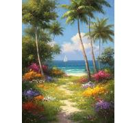 Diamond Painting Adulte, Diamond Painting Plage Broderie Diamant Bateau Peinture Diamant Loisirs Créatifs Adultes 5D DIY Full Rond Drill Mosaique Kit pour Decoration Murale, Cadeau 30x40 cm -wyl2506U3