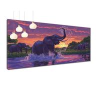 Diamond Painting Adulte Éléphant Diamant Painting Coucher Soleil, 5D Peinture Diamant Adulte, Diamond Art Kit DIY, Rond Full Drill Kit Broderie Pour La Décoration Murale à La Maison 70x140 cm T3-1007
