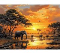 Diamond Painting Adulte Éléphant Diamond Painting Coucher de Soleil 5D DIY Peinture Diamant Point De Croix Broderie Diamant Kit Complet, Cristal Enfant Débutant Art Set, Cadeau Femme 40x50cm N6-78