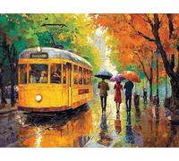 Diamond Painting Adulte Enfant, 5D DIY Broderie Diamant Kit Complet Bus avec vue sur la rue, Peinture Diamant Artisanat Strass Point de Croix Painting pour Adultes, Décor Intérieur 100x135 cm J-454