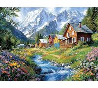 Diamond Painting Adulte Enfant, 5D DIY Broderie Diamant Kit Complet Village de Stream Water, Peinture Diamant Artisanat Strass Point de Croix Painting pour Adultes, Décor Intérieur 100x135 cm J-920
