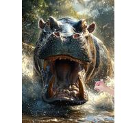 Diamond Painting Adulte Enfant, 5D DIY Hippopotame Broderie Diamant Kit Complet, Animaux Peinture Diamant Artisanat Strass Point de Croix Painting Kit pour Adultes, Decoration Murale, 50x70 cm, Q-46