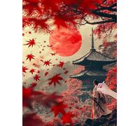 Diamond Painting Adulte Enfant, 5D DIY Japon Broderie Diamant Kit Complet, Automne Peinture Diamant Artisanat Strass Point de Croix Painting pour Adultes, Décoration Intérieur, Cadeau, 30x40 cm, R-16