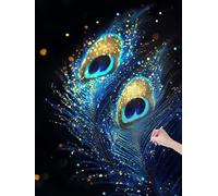 Diamond Painting Adulte Enfant, 5D DIY Plume Broderie Diamant Kit Complet, Paon Peinture Diamant Artisanat Strass Point de Croix Painting pour Adultes, Décoration Intérieur, Cadeau, 90x120 cm, Q-66
