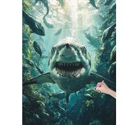 Diamond Painting Adulte Enfant, 5D DIY Requin Broderie Diamant Kit Complet, Horreur Peinture Diamant Artisanat Strass Point de Croix Painting pour Adultes, Décoration Intérieur, Cadeau, 30x40 cm, J-18