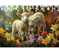 Diamond Painting Adulte Enfant Animal Peinture Diamant Painting Mouton DIY 5D Broderie Diamant Kit Complet, Strass Point de Croix Loisirs Créatifs Adultes pour Décoration Murale Cadeau 40x50 cm X4-16