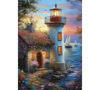 Diamond Painting Adulte Enfant Bateau Peinture Diamant Painting Phare DIY 5D Broderie Diamant Kit Complet, Strass Point de Croix Loisirs Créatifs Adultes pour Decoration Murale 80x100 cm X4-1328