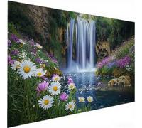 Diamond Painting Adulte Enfant, DIY Peinture Diamant La cascade Fleurs, Activité Manuelle Adulte, Point de Croix Cristal Art Diamant Painting Kit Complet, Home Office Décoration Murale 40x80cm N-699