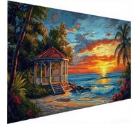 Diamond Painting Adulte Enfant, DIY Peinture Diamant Paysage Par la mer, Activité Manuelle Adulte, Point de Croix Cristal Art Diamant Painting Kit Complet, Home Office Décoration Murale 20x40cm N-493