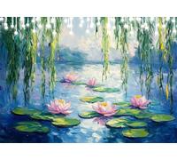 Diamond Painting Adulte Enfant Étang Lotus Peinture Diamant Painting Fleur DIY 5D Broderie Diamant Kit Complet, Point de Croix Loisirs Créatifs Adultes pour Décoration Murale Cadeau 80x100 cm X4-148