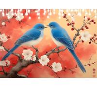 Diamond Painting Adulte Enfant Fleurs Cerisier Peinture Diamant Painting Oiseau DIY 5D Broderie Diamant Kit Complet, Point de Croix Loisirs Créatifs Adultes pour Decoration Murale 30x40 cm X4-268