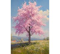 Diamond Painting Adulte Enfant Fleurs Cerisier Peinture Diamant Painting Paysage DIY 5D Broderie Diamant Kit Complet, Point de Croix Loisirs Créatifs Adultes pour Decoration Murale 35x50 cm X4-1318