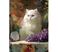 Diamond Painting Adulte Enfant Fruits, DIY 5D Diamant Kit Art Le Chat Convient pour Débutant Ronde Strass Point de Croix Cristal Kit Complet Canevas Peinture Diamant, Murale Décoration 40x50cm jz-765