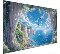 Diamond Painting Adulte Enfant Grand XXL, DIY Peinture Diamant Oiseaux Front de mer, Activité Manuelle Adulte, Cristal Art Diamant Painting Kit Complet, Home Office Décoration Murale 80x160cm N-641