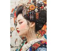 Diamond Painting Adulte Enfant Japon Peinture Diamant Painting Geisha DIY 5D Broderie Diamant Kit Complet, Strass Point de Croix Loisirs Créatifs Adultes pour Decoration Murale 80x100 cm X4-1292
