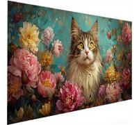 Diamond Painting Adulte Enfant, Peinture Diamant Le chat Fleurs, Activité Manuelle Adulte, Point de Croix Cristal Art Diamant Painting pour Halloween Noël, Home Office Décoration Murale 40x80cm N-601