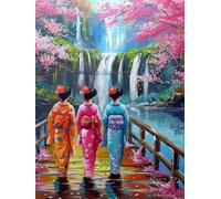 Diamond Painting Adulte Femme Japonaise, DIY Diamond Painting Fleurs De Cerisier, Broderie Diamant Cristal Art Kits, Peinture Diamant Strass Point de Croix Kits, Décoration Maison, 50x65cm 5-1440