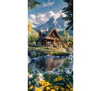 Diamond Painting Adulte Ferme - 5D Diamant Painting Montagne enneigée, DIY Broderie Diamant Kit Complet, Canevas Diamant Paintings Débutant, Décoration Murale Chambre, Idée Cadeau Femme 40x80cm 0u-371