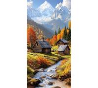 Diamond Painting Adulte Ferme - 5D Diamant Painting Rivière, DIY Broderie Diamant Kit Complet, Canevas Diamant Paintings Débutant, Décoration Murale Chambre, Idée Cadeau Femme et Mamie 40x80cm 0u-367