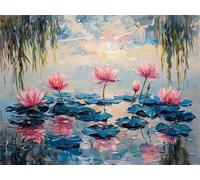 Diamond Painting Adulte Fleur 5D Diamant Painting Feuille de lotus DIY Broderie Diamant Kit Complet, Ronde Full Drill Diamond Art Kit pour Débutant Canevas Peinture pour Décoration Salon50x70cm X-987