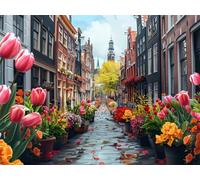 Diamond Painting Adulte Fleur 5D Diamant Painting Ville DIY Broderie Diamant Kit Complet, Ronde Full Drill Diamond Art Kit pour Débutant Cristal Canevas Peinture pour Décoration Murale 20x30cm X-760