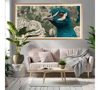 Diamond Painting Adulte Fleur Diamant Painting Paon, 5D Peinture Diamant Adulte, Diamond Art Kit DIY, Carré Full Drill Kit Broderie Point de Croix Pour Décoration Murale Maison 40x80 cm T3-1001