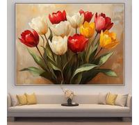 Diamond Painting Adulte Fleur Diamond Painting Grand Format 50x30cm 2025 Broderie Diamant Tulipe DIY 5D Peinture Diamant Kit pour Adulte Enfant Débutant, Maison Lntérieur Murale Décoration zhad458