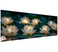 Diamond Painting Adulte Fleur Diamond Painting Lotus 150x50cm Broderie Diamant Grand Format Point de Croix Kit Complet Activité Manuelle Adulte Peinture Diamant Decoration Murale Cadeau Femme Q-24