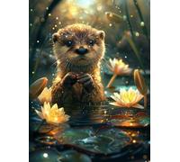 Diamond Painting Adulte Fleur Lotus Diamant Painting 50x70 cm Loutre Peinture Diamant Adulte et Enfant DIY 5D Broderie Diamond Complet Kit Point de Croix Set Cristal Artisanat Murale Décoration G0-346