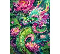 Diamond Painting Adulte Fleur Lotus Diamant Painting 90x120 cm Dragon Peinture Diamant Adulte et Enfant DIY 5D Broderie Diamond Complet Kit Point de Croix Cristal Artisanat Murale Décoration G0-344