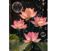 Diamond Painting Adulte Fleur Lotus Peinture Diamant Bulles 5D Broderie Diamant kit Complet Accessoires DlY Loisirs Créatifs Adultes Diamond Art Point de Croix pour Décoration Murale 70x90cm G0-345