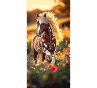 Diamond Painting Adulte, Fleurs chevaux Peinture Diamant Set, DIY Diamant Painting Kit Complet, Diamond Cristal Perle Broderie Point de Croix Art Set Pour La Décoration Murale à La Maison 40x80cm b426