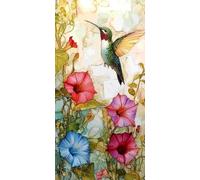 Diamond Painting Adulte, Fleurs Colibri Peinture Diamant Set, DIY Diamant Painting Kit Complet, Diamond Cristal Perle Broderie Point de Croix Art Set Pour La Décor Murale à La Maison 70x140cm b-398