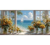 Diamond Painting Adulte Fleurs, Diamond Painting Le bateau Enfant DéButant Kits, Peinture Diamant Activité Manuelle Adulte, Canevas Diamant Artisanat, Adapté à Automne Maison DéCoration 70x140cm g-338
