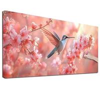 Diamond Painting Adulte Grand 110x50 cm Kit Broderie Diamant Colibri, Kit de Peinture Diamant Adulte Fleurs de Cerisier, Large Diamond Painting pour Loisirs Créatifs Adultes, Decoration Murale, T-06