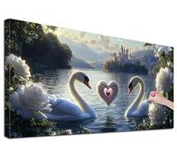 Diamond Painting Adulte Grand 50x110 cm Kit Broderie Diamant Cygne, Kit de Peinture Diamant Adulte Château, Large Diamond Painting pour Loisirs Créatifs Adultes, Decoration Murale, Cadeaux, G-26