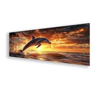 Diamond Painting Adulte Grand Format 100x300 cm, Peinture Diamant Dauphin Diamond Painting Coucher de Soleil Broderie Diamant Kit, 5D DIY Carré Strass Point de Croix Art pour Décoration Maison K0-260