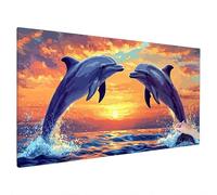 Diamond Painting Adulte Grand Format 140x60cm, DIY Diamond Painting Dauphin, Peinture Diamant Activité Manuelle Adulte, Point de Croix Kit pour Automne Tableau Decoration Murale (Coucher Soleil) X-61