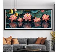 Diamond Painting Adulte Grand Format 200x80 cm Lotus Diamant Painting Enfant Débutants DIY 5D Fleur Broderie Diamant Kit Complet Rond Strass Point de Croix Diamond Art pour Decoration Maison S0-52