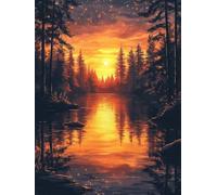 Diamond Painting Adulte Grand Format 40 x 50 cm, Coucher De Soleil Diamond Painting ForêT Droderie Biamant 5D DIY Diamant Strass Point de Croix Cristal Loisirs Créatifs, Decoration Murale -ly25082SF