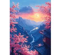 Diamond Painting Adulte Grand Format 40x50cm, Japon Diamond Painting Fleurs De Cerisier Droderie Biamant 5D DIY Diamant Strass Point de Croix Cristal Loisirs Créatifs pour Decoration Murale -ly25082KL