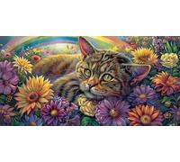 Diamond Painting Adulte Grand Format 50x100cm, 5D Bricolage Diamant Painting Arc-en-ciel Broderie Diamant Kit Complet, Chat Peinture Diamants Loisirs Créatifs Adultes, Décoration Chambre J2-5255