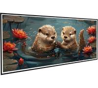 Diamond Painting Adulte Grand Format 50x100cm, 5D Bricolage Peinture Diamant Hippopotame Diamond-painting Loisirs Créatifs Enfant, Lotus Broderie Diamant Kit Complet, Décoration Intérieur J2-812