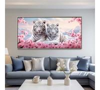 Diamond Painting Adulte Grand Format, 5D DIY Animaux Diamant Painting Kit Complet, Tigre Blanc Peinture Diamant Strass Point de Croix Broderie Peinture pour Décoration Murale 150x60 cm -LR130